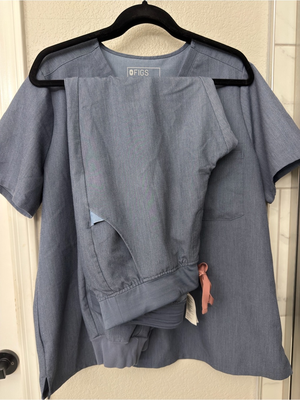 Figs Women’s Short Sleeve Scrub Top and Pants in Slate Blue